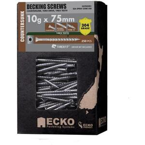 Ecko T-REX17 Decking Screws Trim Head 10g x 75mm, Pack of 250 304 Stainless Steel