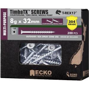 Ecko Timba TX TimbaTX™ Multi-Purpose Screws 8g x 32mm, Pack of 200 - 304 Stainless Steel