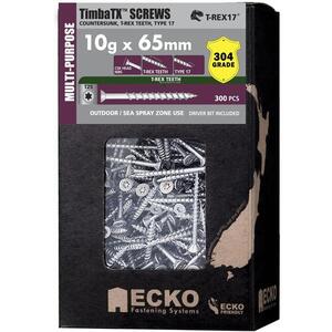 Ecko Timba TX TimbaTX™ Multi-Purpose Screws 10g x 65mm, Pack of 100 - 304 Stainless Steel