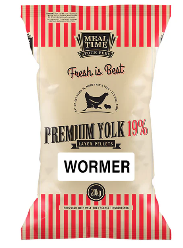 Meal Time Premium Yolk 19% + Wormer Poultry Layer Pellets