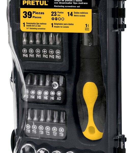 39pc Ratchet, Socket & Bit Set 1/4" Drive