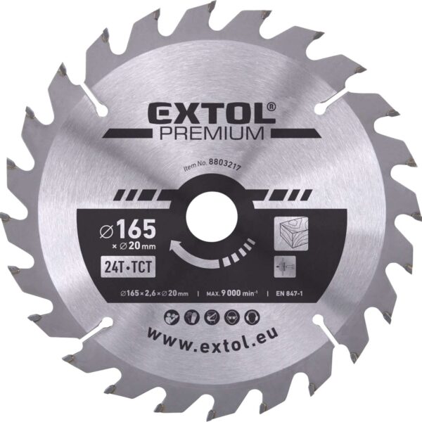 Extol Premium: TCT Circular Saw Blade, 165x2.6x20mm, 24T
