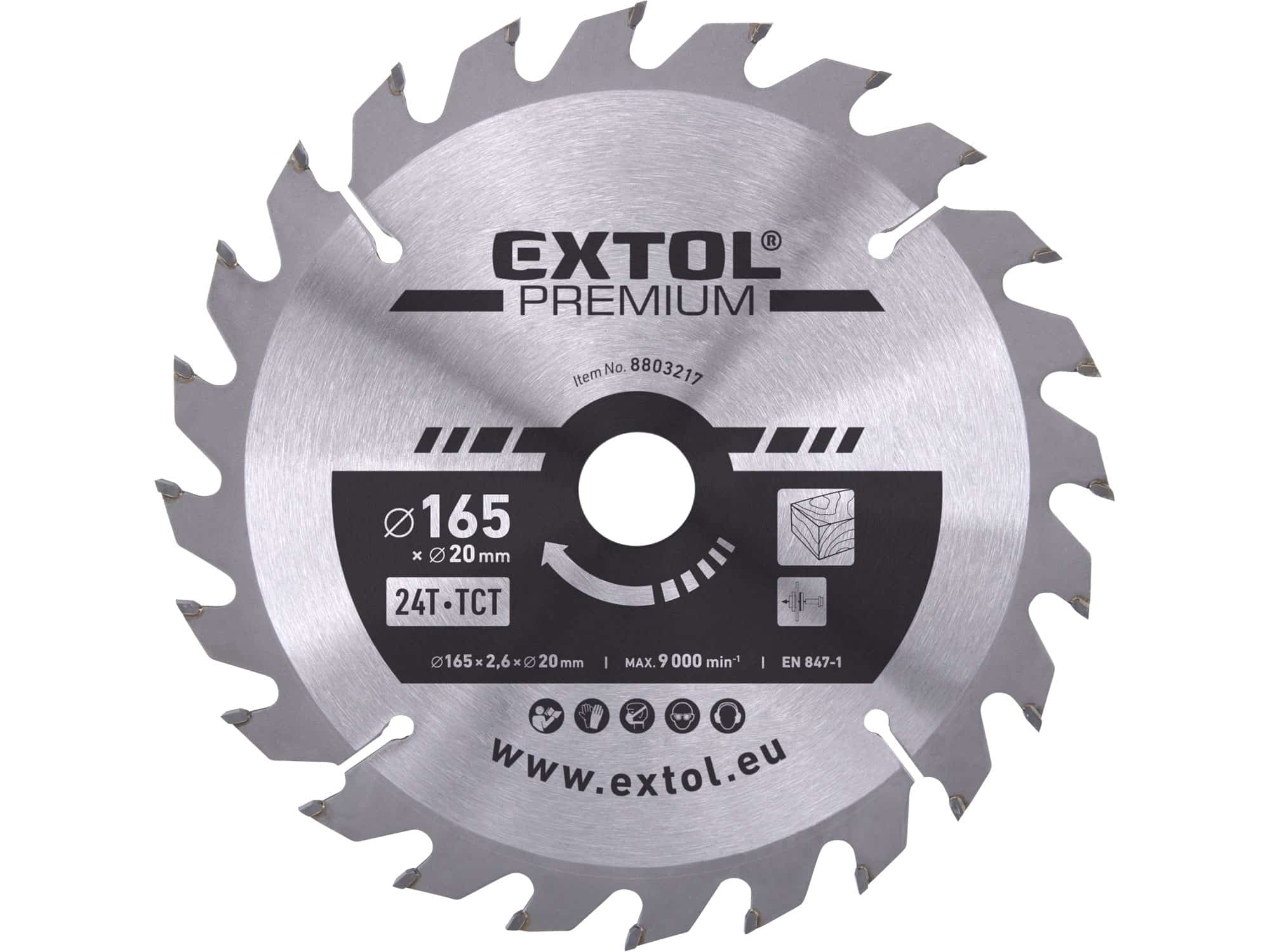 Extol Premium: TCT Circular Saw Blade, 165x2.6x20mm, 24T