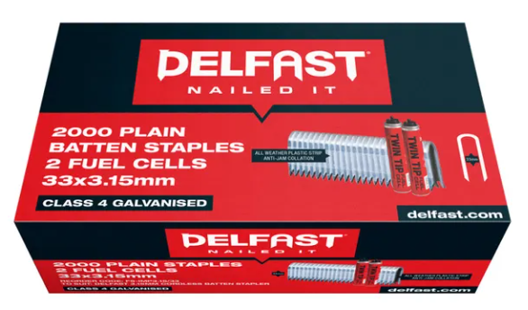 Delfast Batten Staples 33 mm x 3.15 mm 2000 Pack + Fuel Cells