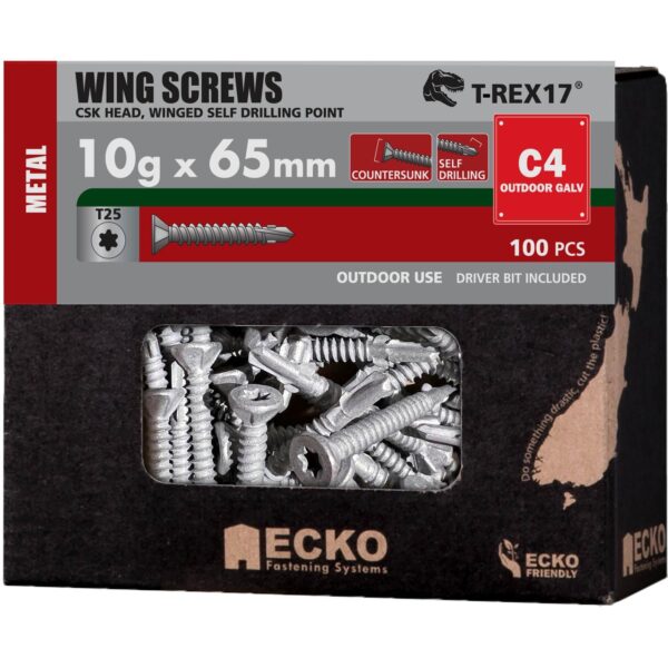 Ecko Wing Head Screws 10g x 65mm Pack of 100 Galvanised Class 4
