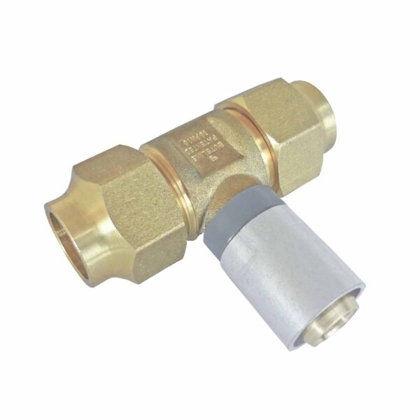 Buteline Inline Copper to Polybutene Pipe Tee 1/2 x 12.7 x 15mm (Crox) Brass