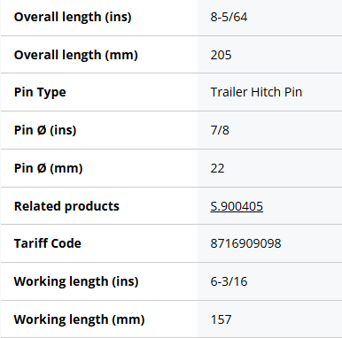 Hitch Pin with Chain & Linch Pin 25x157mm S.410 - Image 2