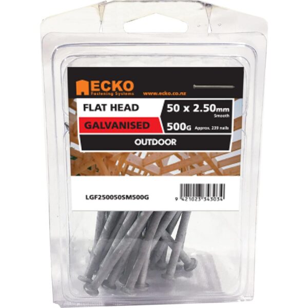Ecko Flat Head Nails 50 x 2.5mm, 500g Galvanised