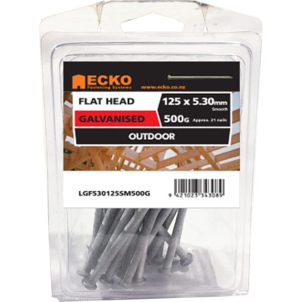 Ecko Flat Head Nails 125 x 5.3mm, 500g Galvanised