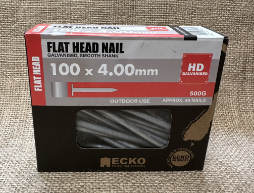 Ecko Flat Head Nails 100 x 4.0mm, 500g Galvanised
