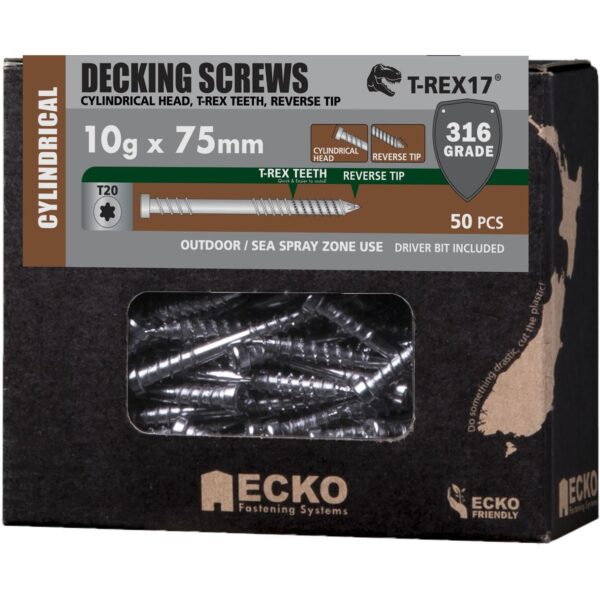 Ecko T-Rex17 10G X 75Mm Flat Head Decking Screws Countersunk (50 Box)