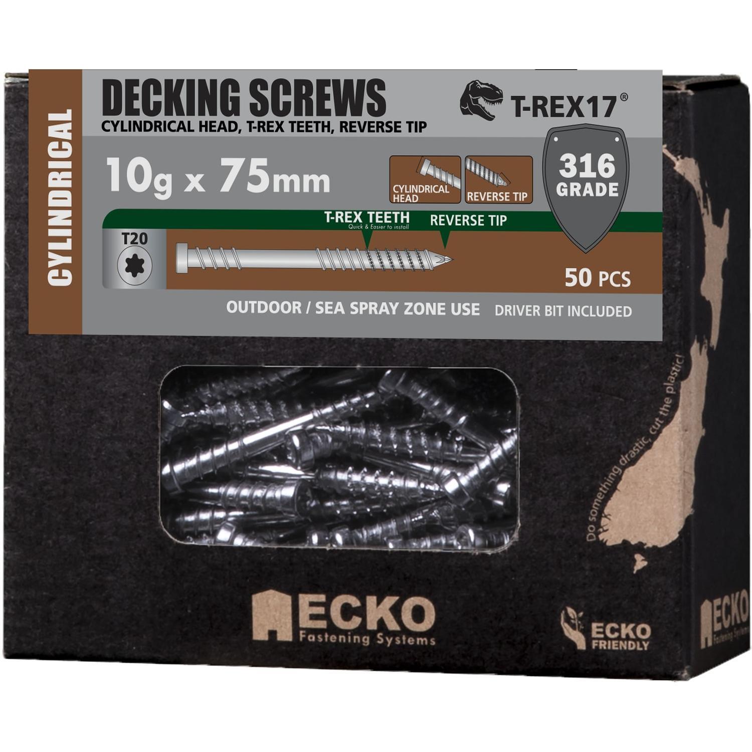 Ecko T-Rex17 10G X 75Mm Flat Head Decking Screws Countersunk (50 Box)