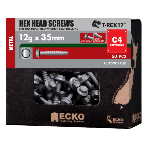 Ecko Hex Head NEO Washer Self-Drilling Galvanised C4 Screws –12g x 35mm Pack of 50