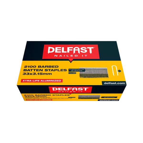 Delfast Batten Staples Galv Barbed 33mm x 3.15mm 2100 Packet