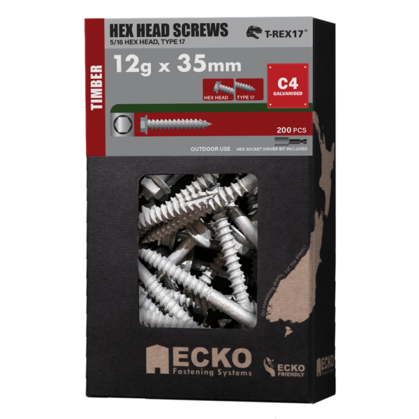 Ecko Hex Head Self-Drilling Galvanised C4 Screws –12g x 35mm Pack of 200